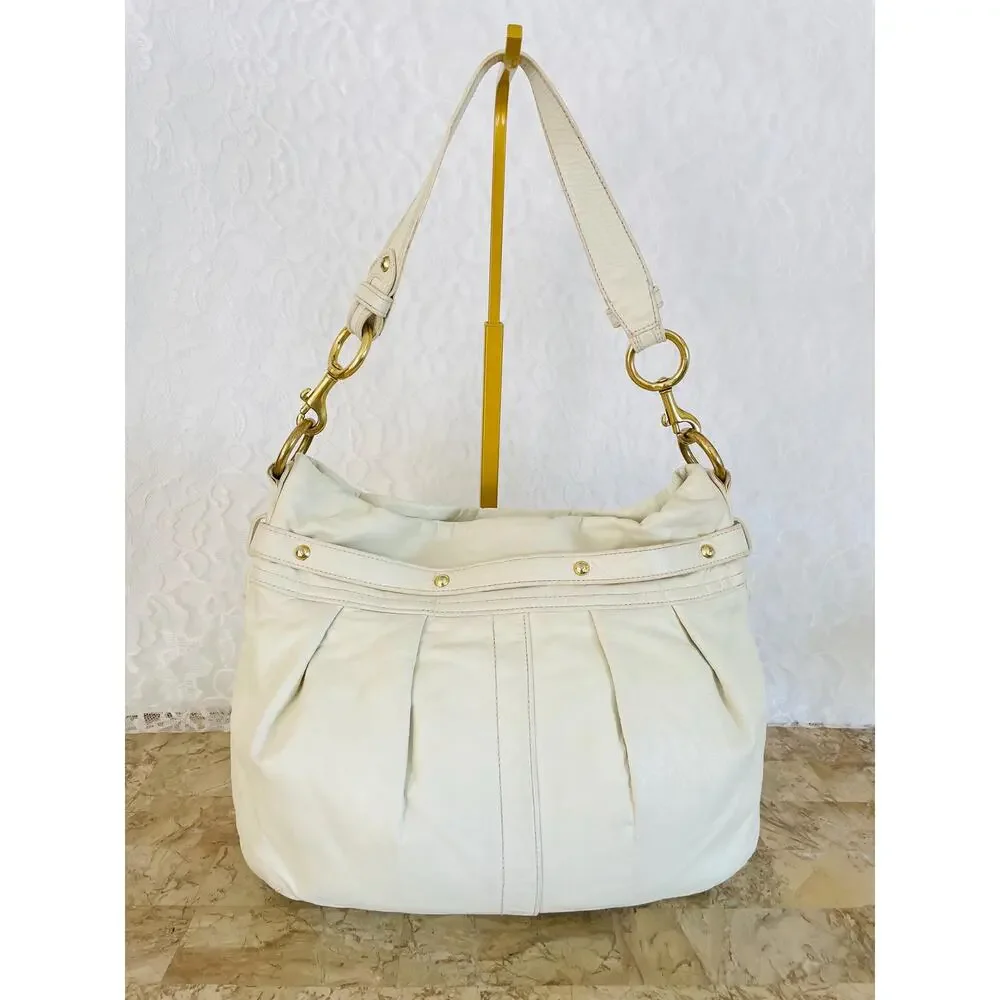 Authentic COACH Hampton white leather stitched Tote F10205 and wallet bundle